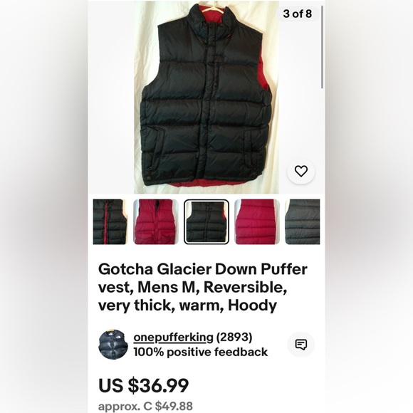 Gotcha glacier men’s dark blue down/feather puffer vest! Size L - Picture 12 of 12